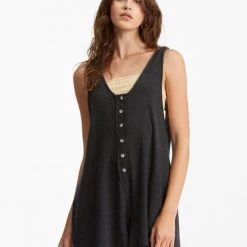 Billabong Women's Fade Away Button-Up Knit Romper For Women