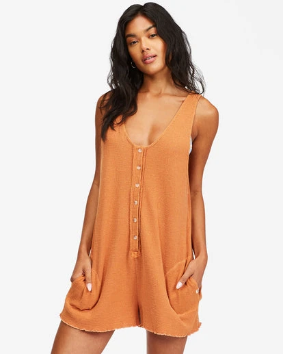 Billabong Women's Fade Away Button-Up Knit Romper For Women 5 Billabong Women's Fade Away Button-Up Knit Romper For Women